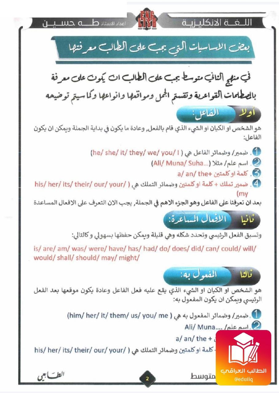 ملزمة طه حسين انكليزي الثاني المتوسط – تحميل PDF