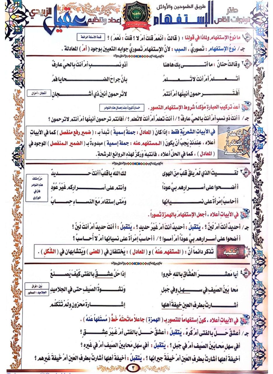 ملزمة عقيل الزبيدي واجبات الاستفهام سادس اعدادي – تحميل PDF