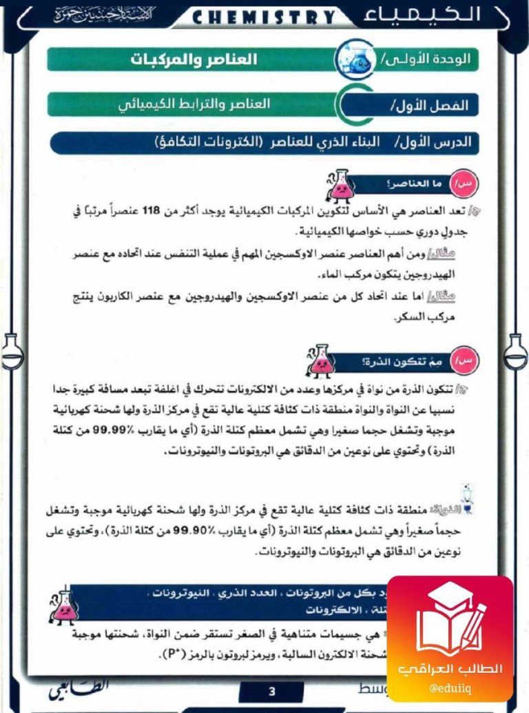 ملزمة حسين حمزة كيمياء الثاني المتوسط – تحميل PDF